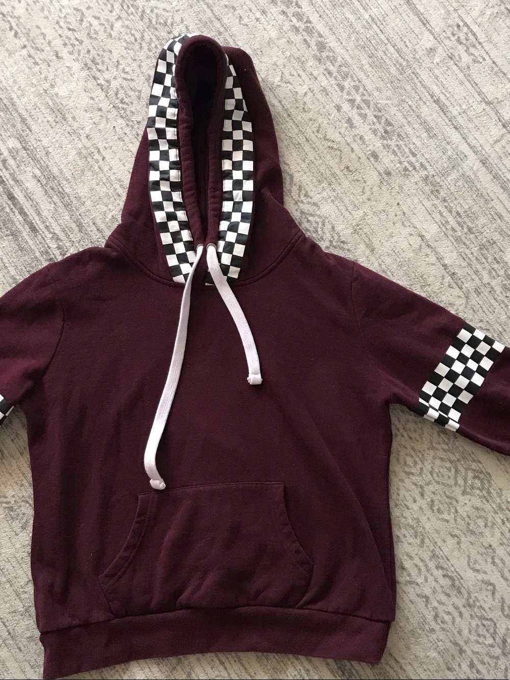 Men's Maroon Hoodie with Checkerboard Trim